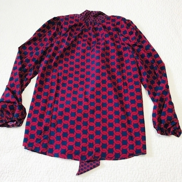 Mud Pie Size S Burgundy Printed Bow Tie Tunic Blouse NEW! - Picture 5 of 5